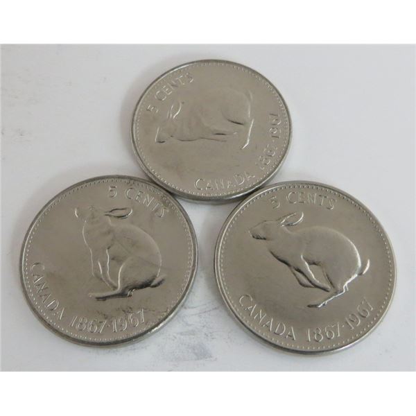 3x Canadian Centennial Nickels 1967