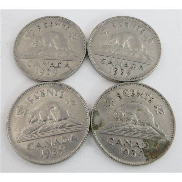 4x Canadian Nickels 1939