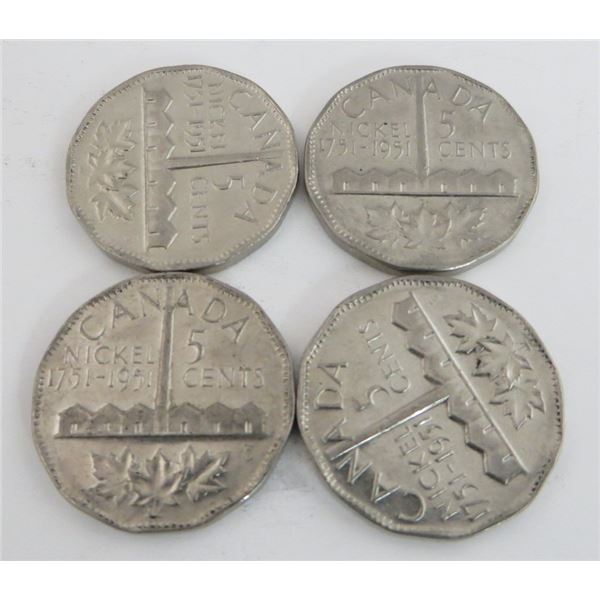 4x Canadian Nickels 1951