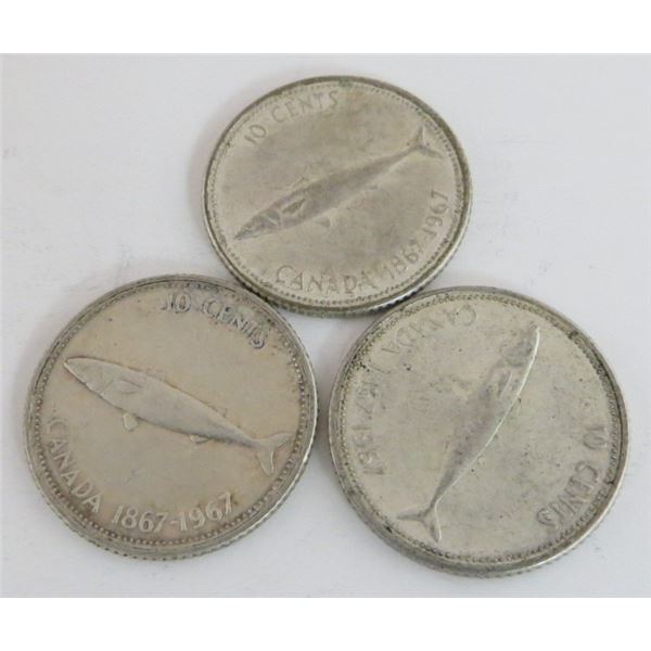 3 Canadian Silver 1967 Dimes