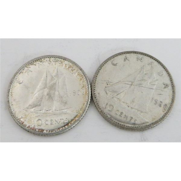 2 Canadian Silver Dimes 1958 & 1968