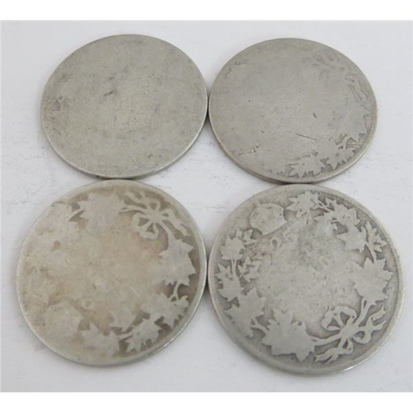 4 Canadian Silver Quarters Dates Unknown