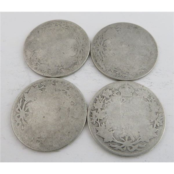 4 Canadian Silver Quarters Dates Unknown