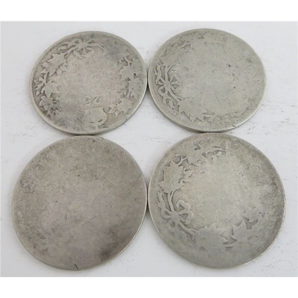 4 Canadian Silver Quarters Dates Unknown