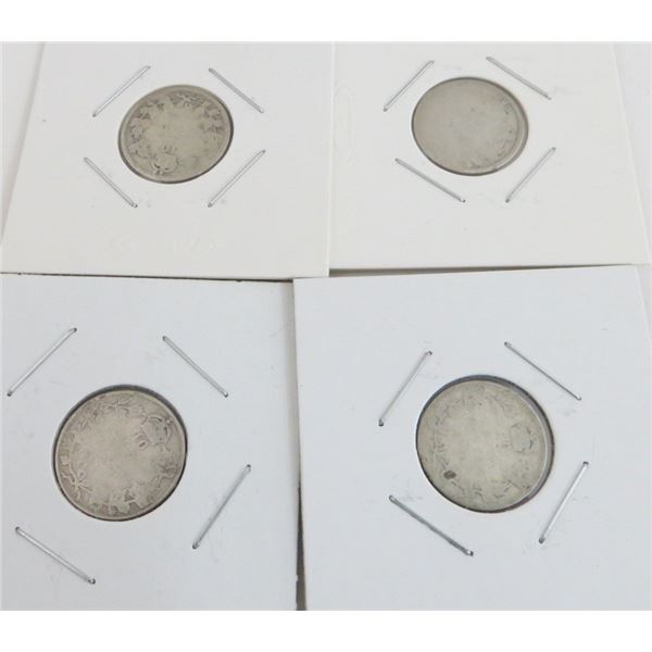 4 Canadian Silver Dimes Dates Unknown