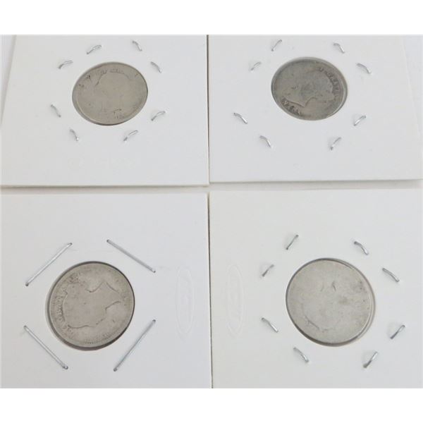 4 Canadian Silver Dimes Dates Unknown Queen Victoria on backs