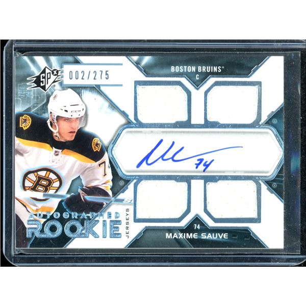 2012-13 SP Authentic SPx Inserts Rookie Jersey Autographs #1 Maxime Sauve JSY AU 2/275