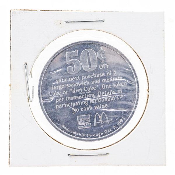 McDonald's Canada 1983 Aluminum Token Good For 50 Cents Off Sandwich with a Coke