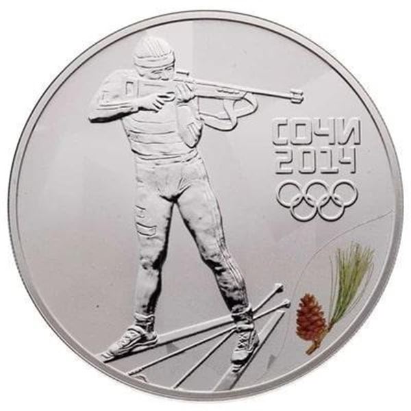 RCM 2014 RUSSIA Sochi 3 Roubles Sterling Silver Coin - Biathlon 1