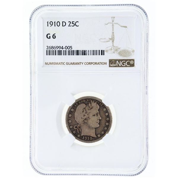 1910 D 25 Cents USA NGC G6