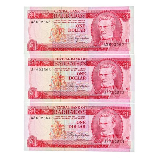 Lot 3 Central Bank of Barbados 1973 $1 - In Sequence