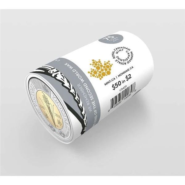 RCM - We Remember  The End of The Second World War - Special Wrap Roll - 25 x$2 1945-2020 "V" Coin -