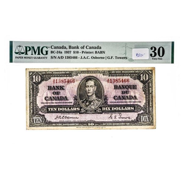 Bank of Canada 1937 $10 Osbourne Towers PMG VF30