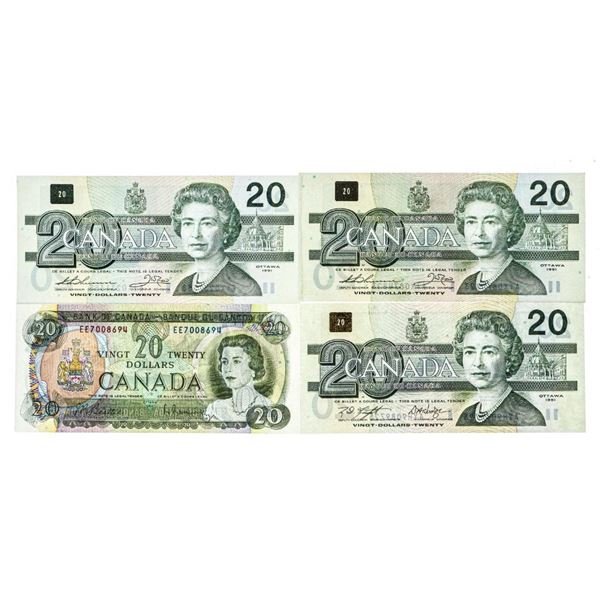 Grouping of 4 Canada $20 1 x 1969, 3 x 1991 EF- GEM UNC -OLMSTEAD Collection
