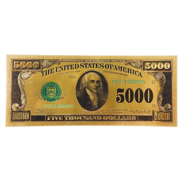 24K Carat Gold USA 5000 $ Collectible Note w/COA