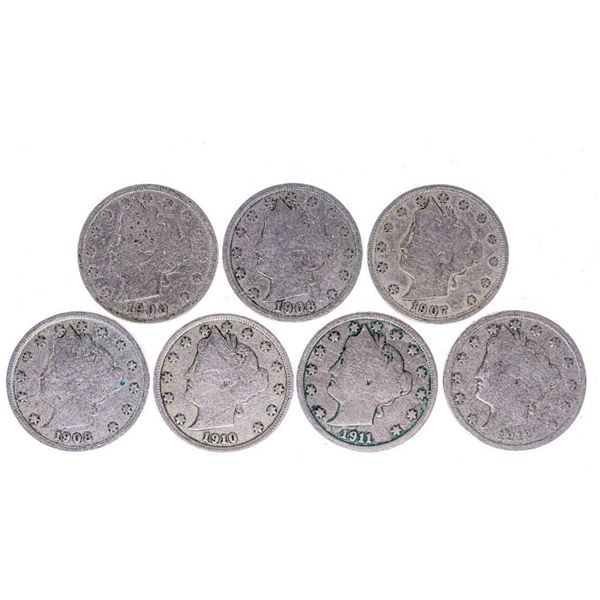 Group of 7 -Liberty Head nickels- 1900.1906,1907, 1908, 1909, 1911, 1912  The Liberty Head nickel, s