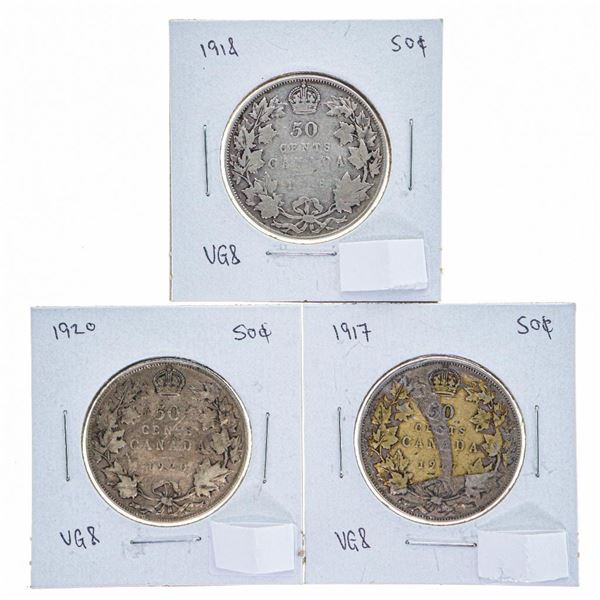 Lot 3 Canada Silver Fifty Cents - 1917,1918,1920