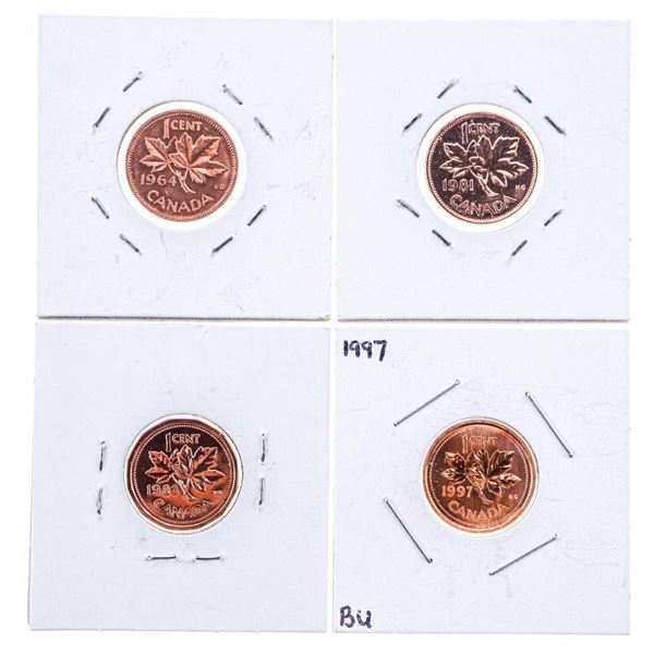 Group of 4 Canada One Cent Coins - 1964,1981,1983,1997 SP65