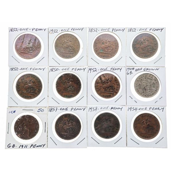 Lot 13 GB Large One Penny Coins/Crown 1800's >>>>>>>