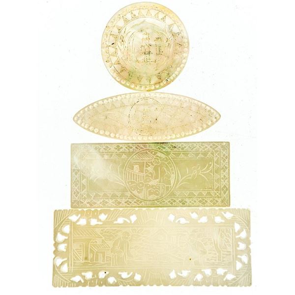 Group of 4 Antique Gaming Markers. Mother of Pearl gaming Markers were handcrafted by artisans in Ch