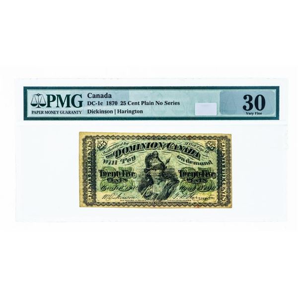 Canada,1870 25 Cent Plain No Series PMG VF30