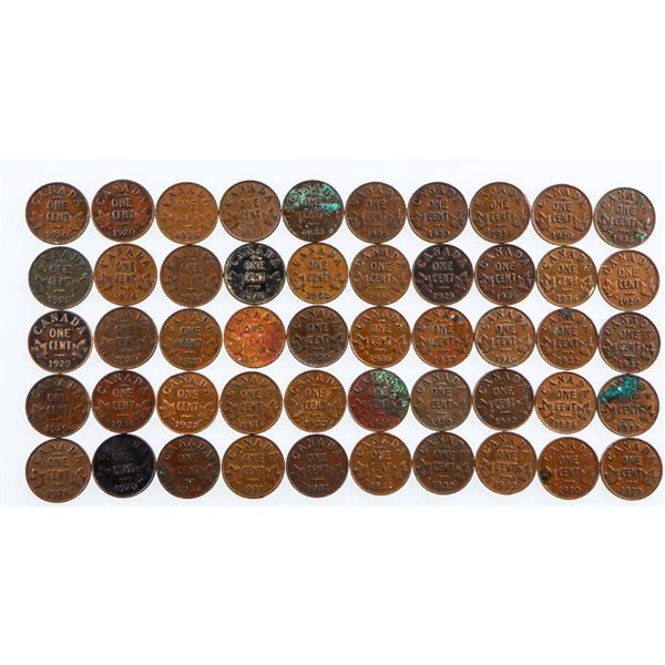 Lot - Canada 50 x King George One Cent Coins Mix of Dates1