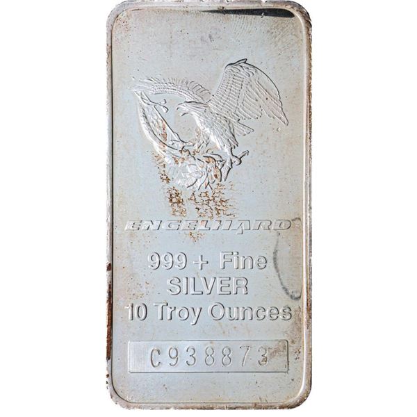 Vintage Collector Bullion JM "ENGELHARD" .999 Fine Silver Bar - 10 Ounces Troy, Logo Back, Serialize