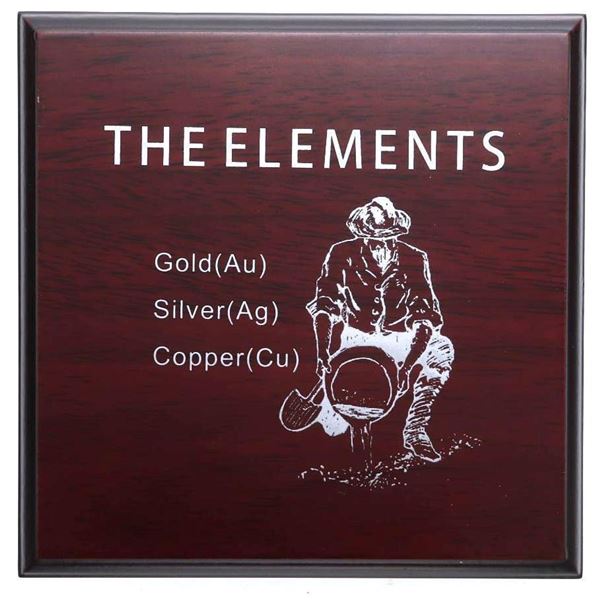 The Elements Gift Set - Gold - Silver - & Copper, Assayers Glass Jars Filled With Pure Elements. Col