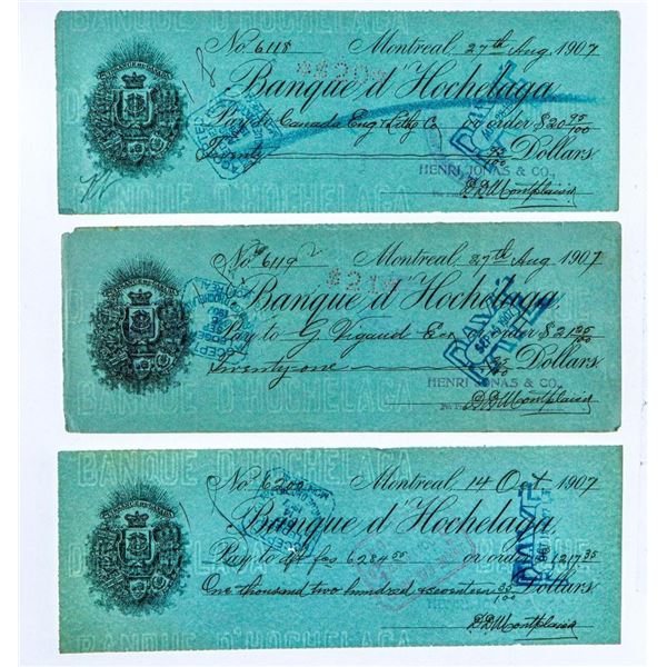 Lot 3 - Antique Cheques - Banque d Hochelag, Dted Oct. 1907 1