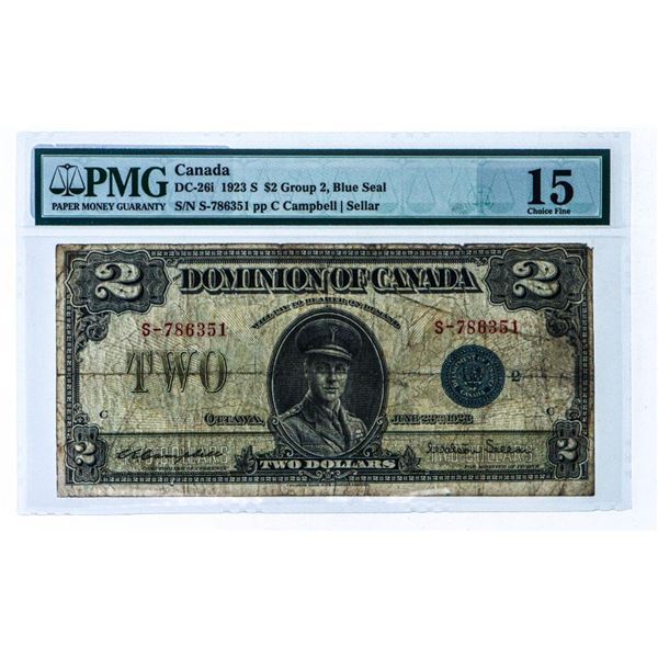 Dominion of Canaada 1923 S $2, Blue Seal PMG 15 Choice Fine1