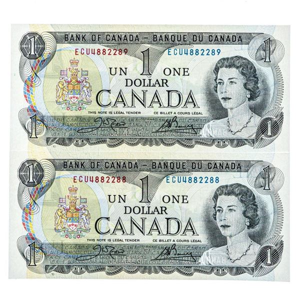 Group of 2 Canada 1973 $1 Notes in Sequence (ECU)