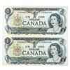 Image 1 : Group of 2 Canada 1973 $1 Notes in Sequence (ECU)