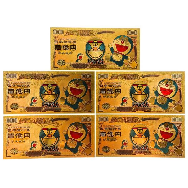 Lot 5 x 24KT Golden Notes -NIPPON GINKO - DORAEMON 100000000 YEN