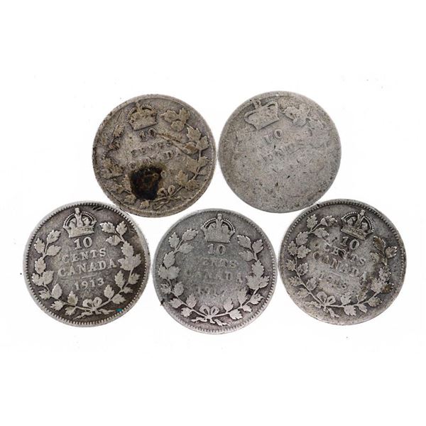 Group of 5 Canada Historical Silver Ten cents - Pre 1937