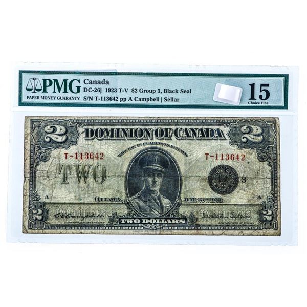 Dominion of Canada,1923 T-V $2 Group 3, Black Seal $2 Choice 15 PMG