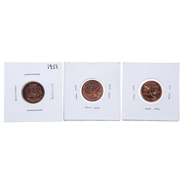 Group of 3 Canada One Cent Coins - 1951, 1955 MS64 -SF, 1958 MS63 Hanging 8, Heavy Cameo