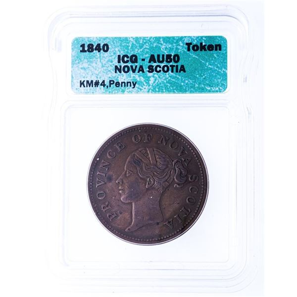 1840 Nova Scotia Penny ICG - AU50 KM#4 Token