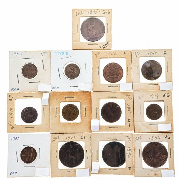 Group of 13 GB Half Penny & Penny Coins