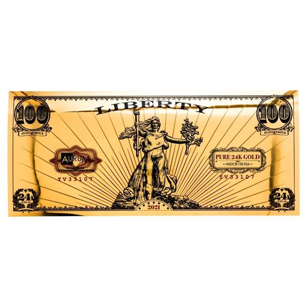 24KT Gold Foil LIBERTY 100 Milligrams Collectible