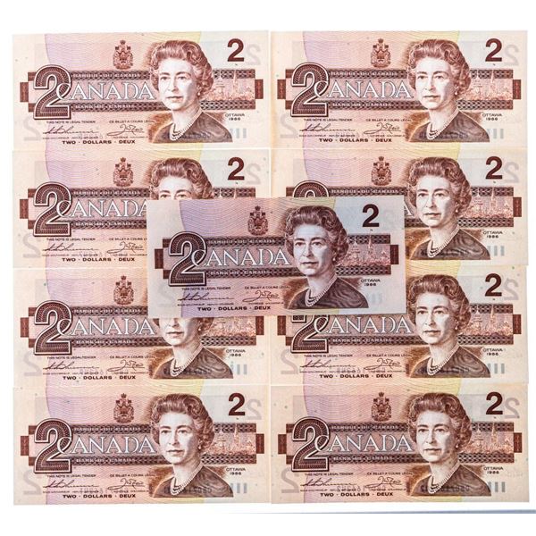 Bank of Canada, Lot of 9 x 1986 $2 In Sequence