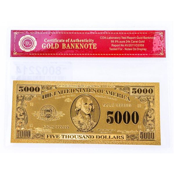 USA 24kt Gold Banknote $5000.00