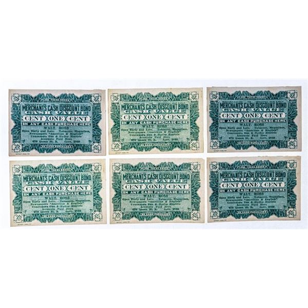 Merchants Cash Discount Bonds, One Cent, 'WALT ROSS" 1
