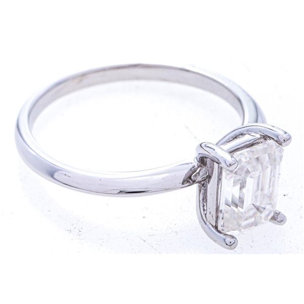 Genuine Moissanite Solitaire Ring, Fancy Emerald Cut, (1.00ct)(VVS1-D - Colour) Excellent Cut, GRA R