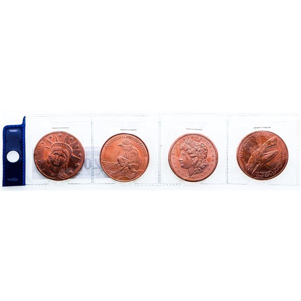 Lot 4 .999 Fine Copper Round Medallions x 1 oz. each.
