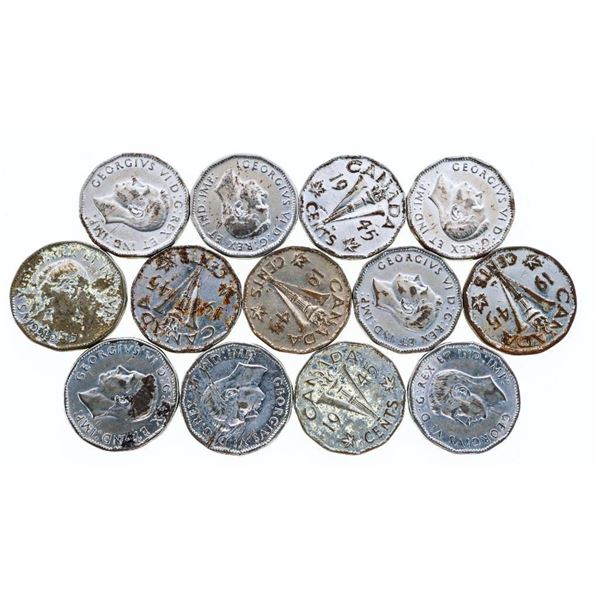 Group/Lot Bag Canada - 25 x 5 Cent Coins - 1940's-1950's
