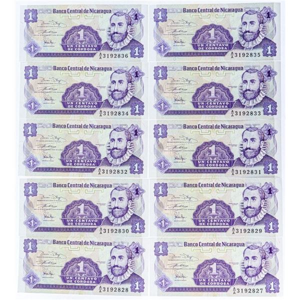 Banco Central de Nicaragua - Lot 10 x 1 Centavos UNC