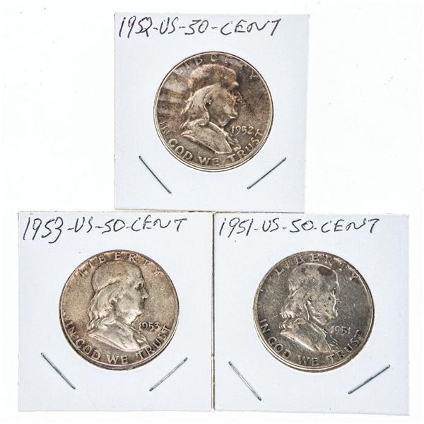 Lot 3 USA Silver 50 cents - 1951-1952-1953