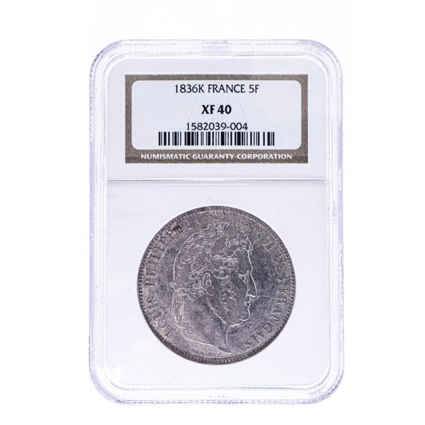 1836K France 5F XF 40 NGC