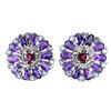 Image 1 : Natural  Rhodolite Garnet  Amethyst Tanzanite Earrings