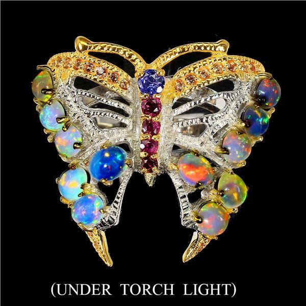 Natural Opal Tanzanite Garnet Sapphire Butterfly Ring